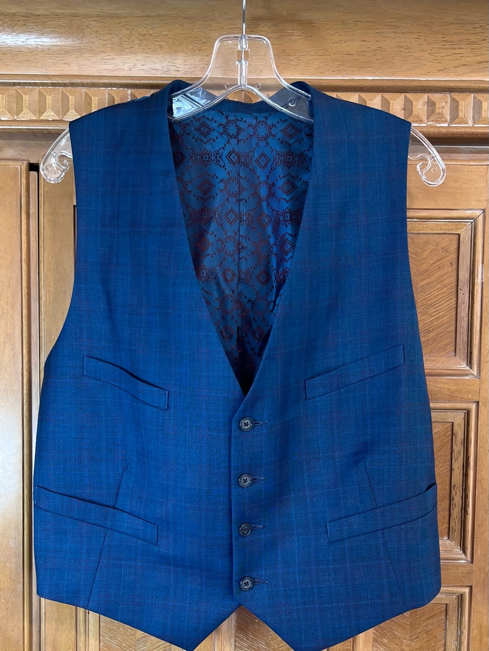 Custom Hollywood Studio Costume Vest Designer Shimmer Plaid Blue Waistcoat 42R